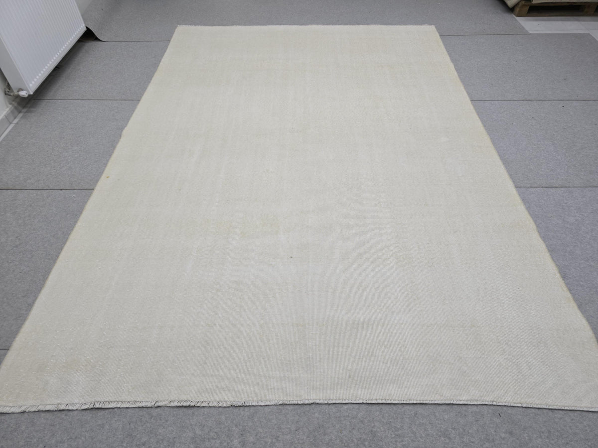 7x10 feet Wool Turkish Oushak Rug: Handknotted Vintage Wool, Muted Neutral