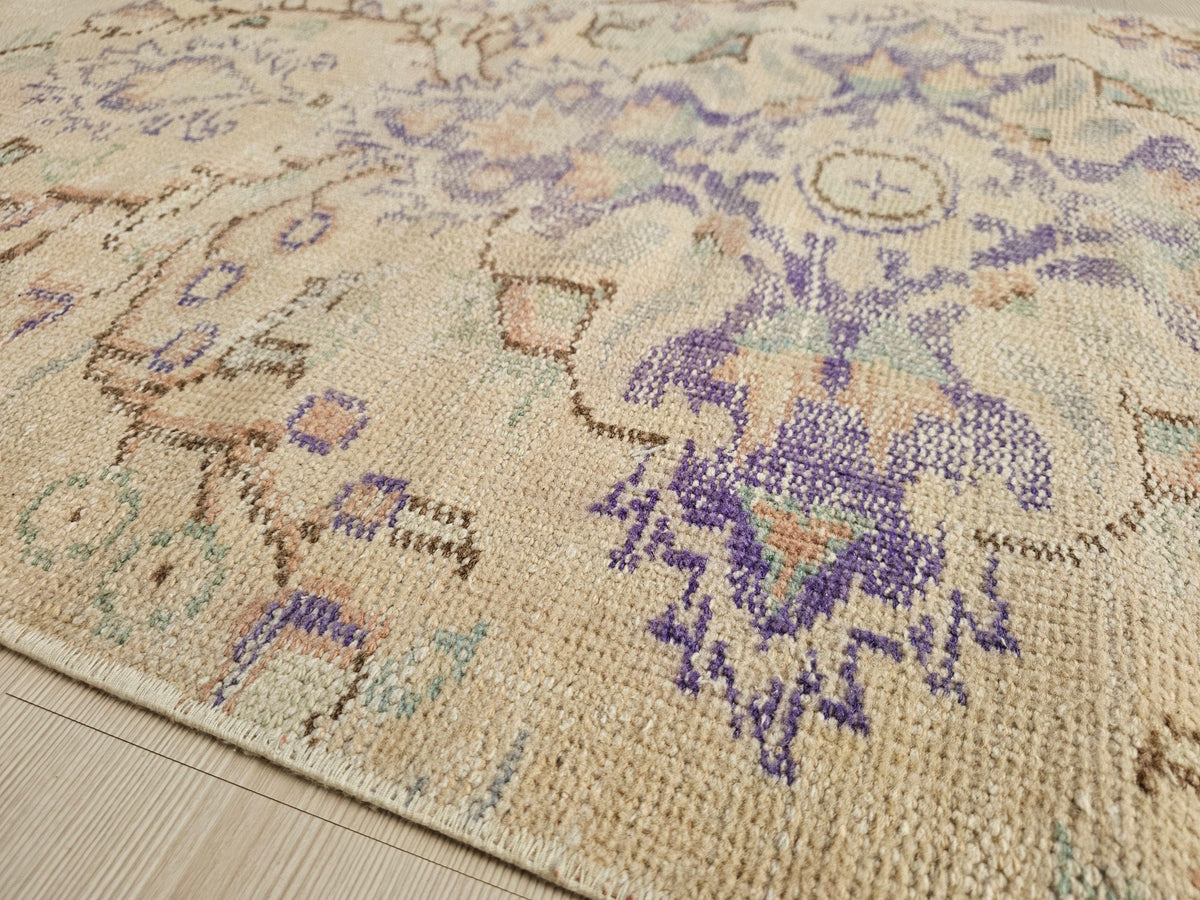 3x8 Authentic Wool HandKnotted Vintage Turkish Oushak Runner Rug // 2.6x8.3 feet