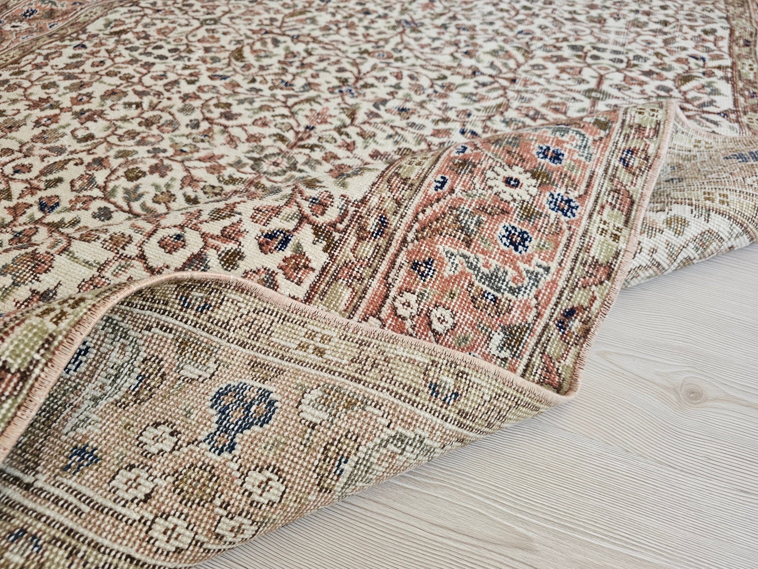 Hand Knotted Turkish Wool Rug: 6x9 Vintage Bohemian Oushak Carpet