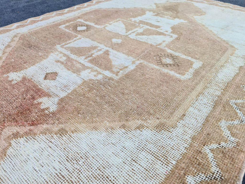 Hand Knotted Wool Oushak Runner: 4x12 Vintage Turkish Rug