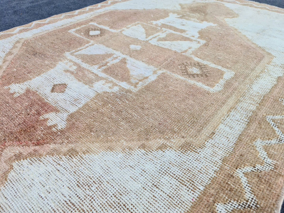 Hand Knotted Wool Oushak Runner: 4x12 Vintage Turkish Rug