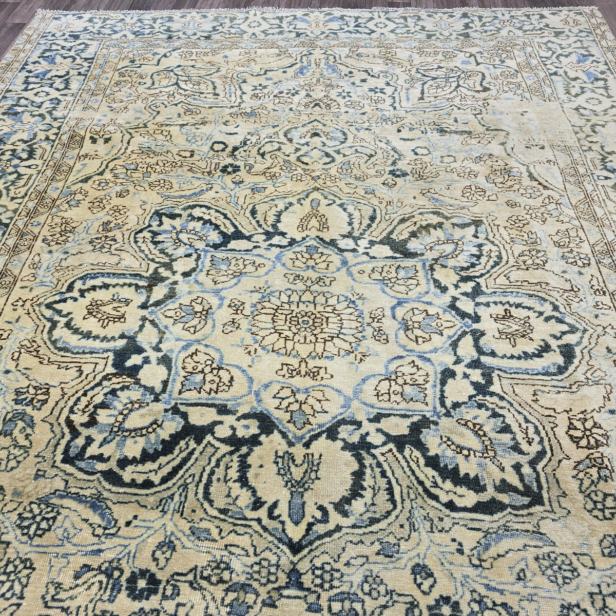 8x11 Oushak Rug: Neutral Turkish Vintage Wool Area Rug