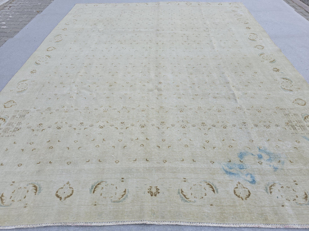 Large Oushak Rug 9x12 | Cream Neutral Area Rug | Hand Knotted Anatolian Style Bedroom Carpet