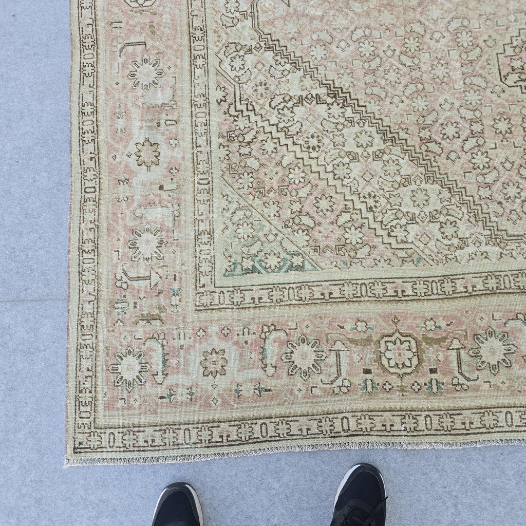 8x11 feet Neutral Turkish Oushak Area Rug Cream Pink Wool Handmade