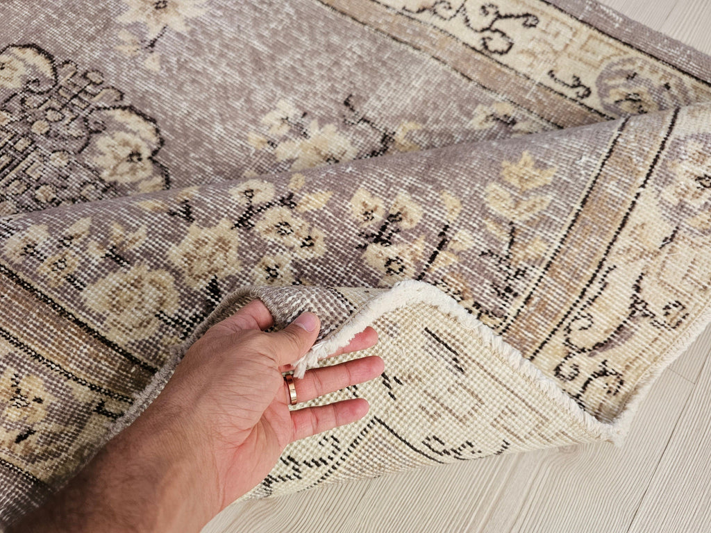 4x6 Vintage Turkish Oushak Rug: Hand-Knotted Organic Wool Small Rug