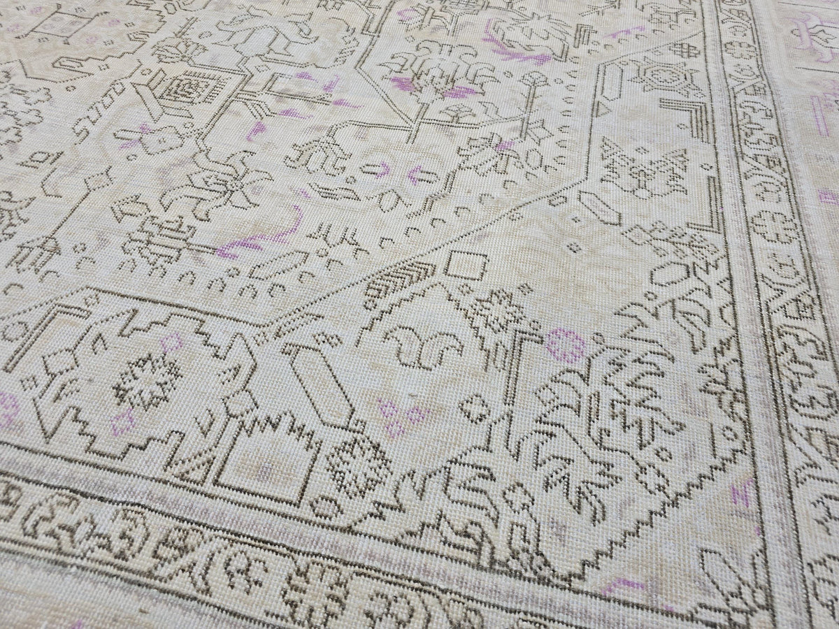 Oushak Wool Area Rug: 9x12 Light Pink Beige Turkish Rug