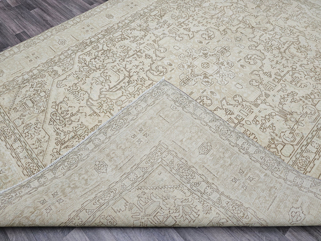 Oversize Hand Knotted Wool Rug: 9.60x12.60 ft. Vintage Turkish Geometric Carpet