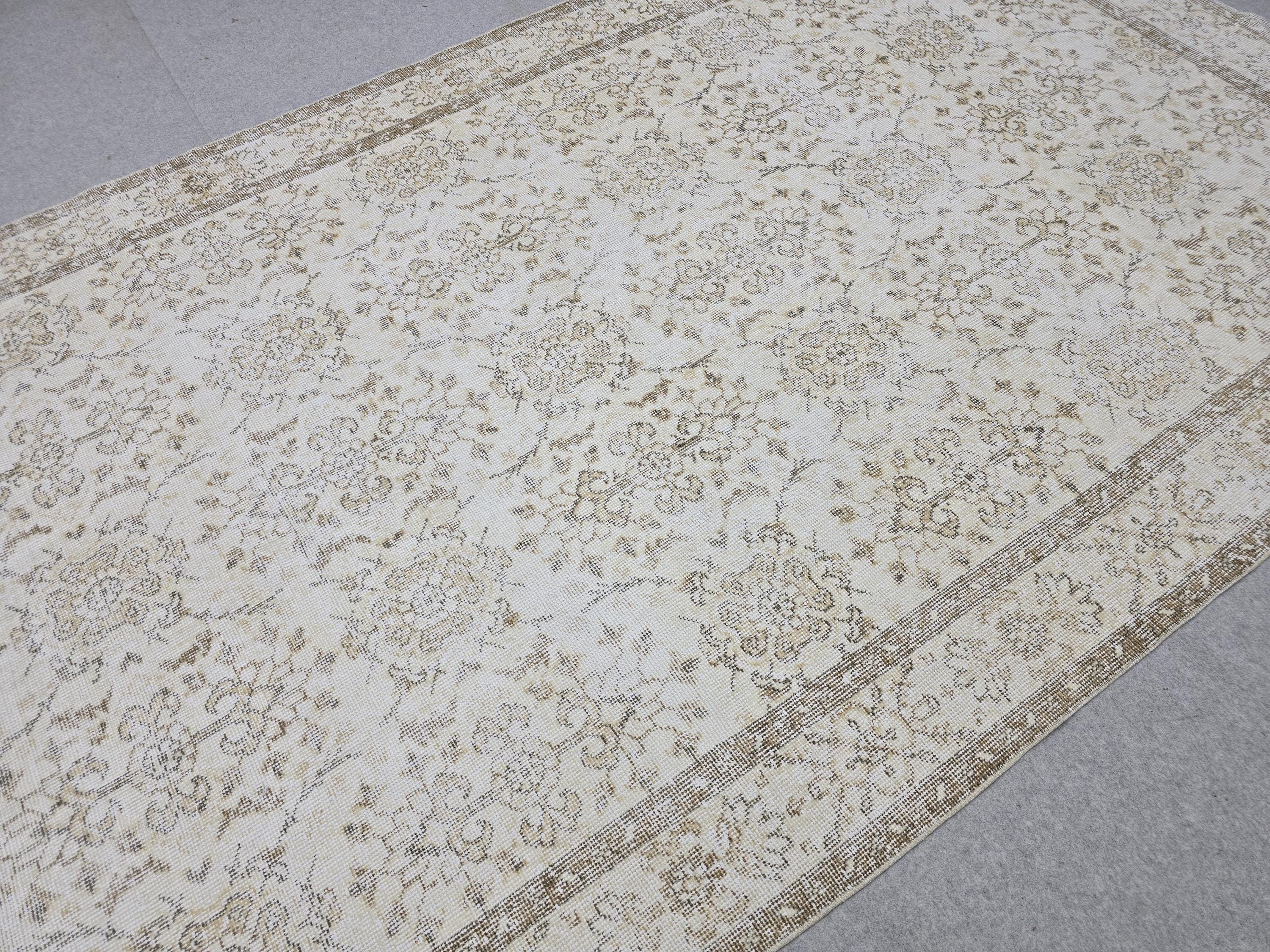 Oushak Rug 6x10 Vintage Turkish Handwoven Beige Cream Neutral Distressed Wool Area Carpet 191x317 cm