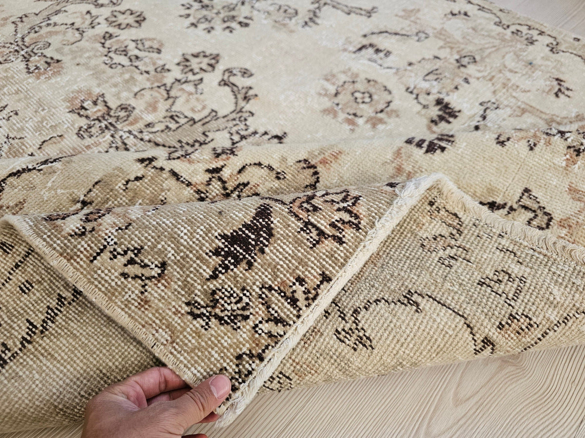 5x8 Handmade Neutral Floral Design Wool Turkish Area Rug  //5.10x7.80 feet