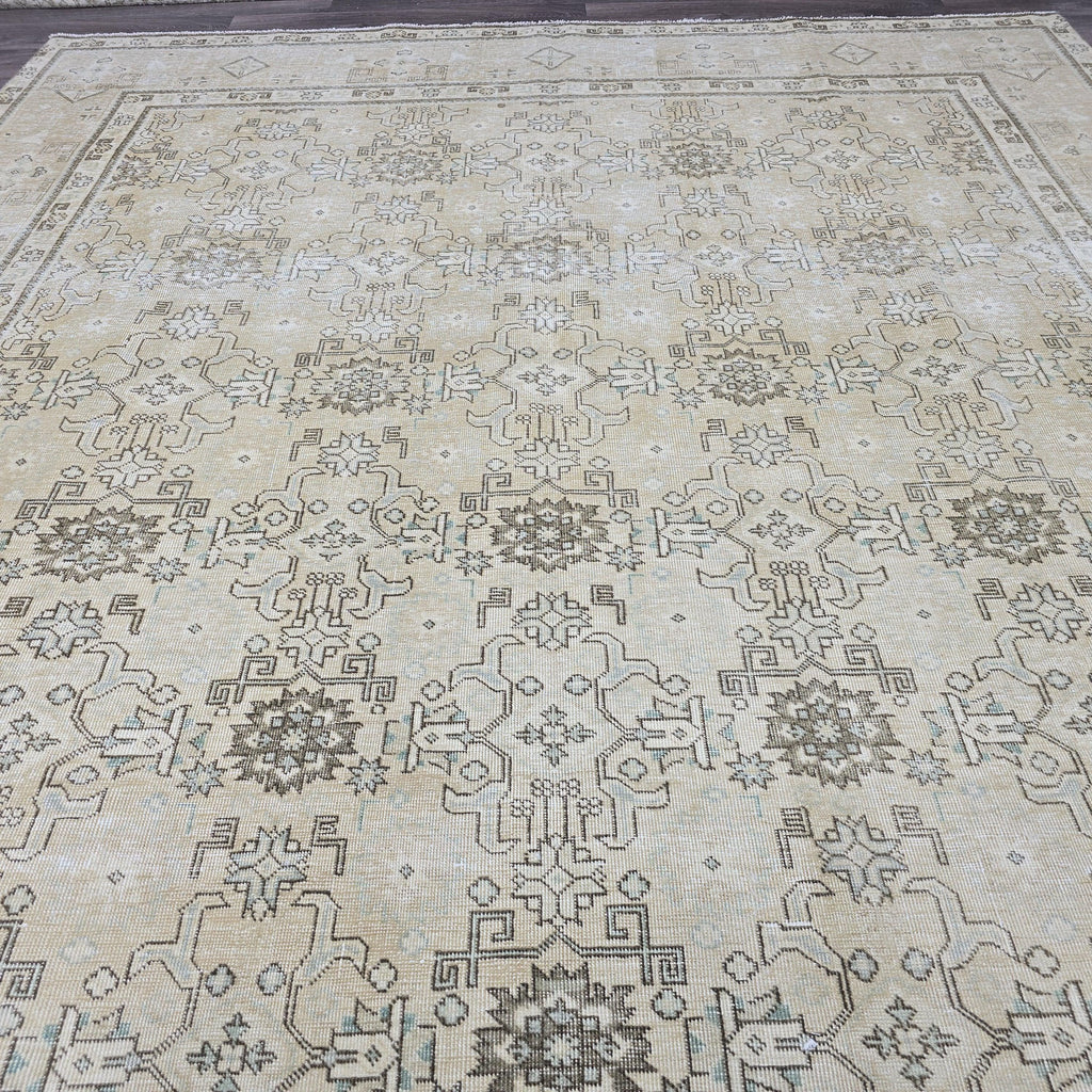 9x13 Classic Vintage Oushak Area Rug Cream Beige Brown/ 9.25 x 13 feet