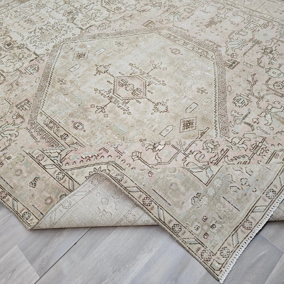 10x12 Vintage Hand-Knotted Turkish Rug: Neutral Anatolian Design