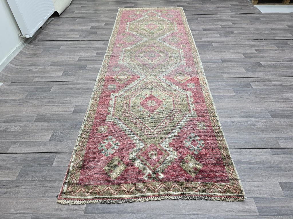 Handknotted Turkish Oushak Runner: 4x11 Wool Hallway Rug