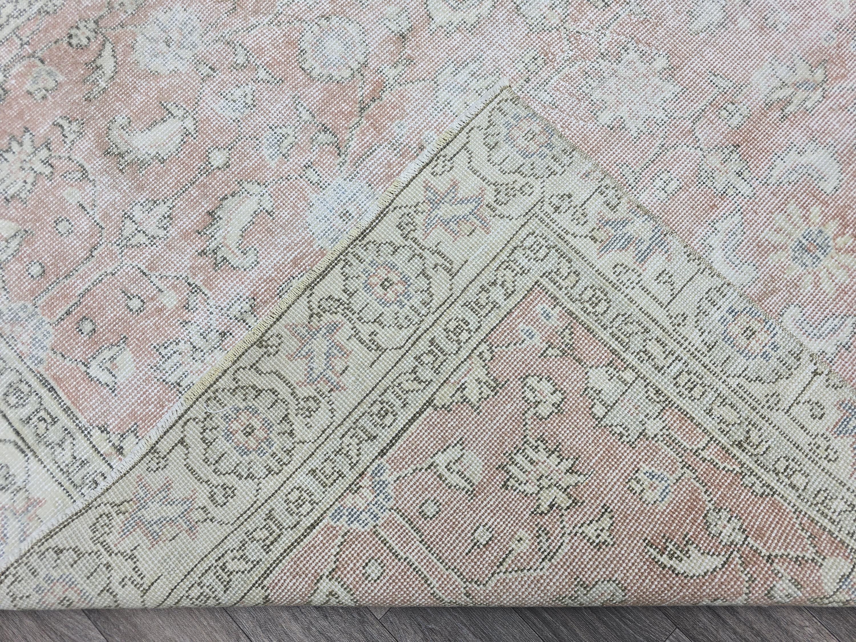 Vintage Turkish Oushak Rug: 4.5x8 Wool Handknotted Floral Carpet