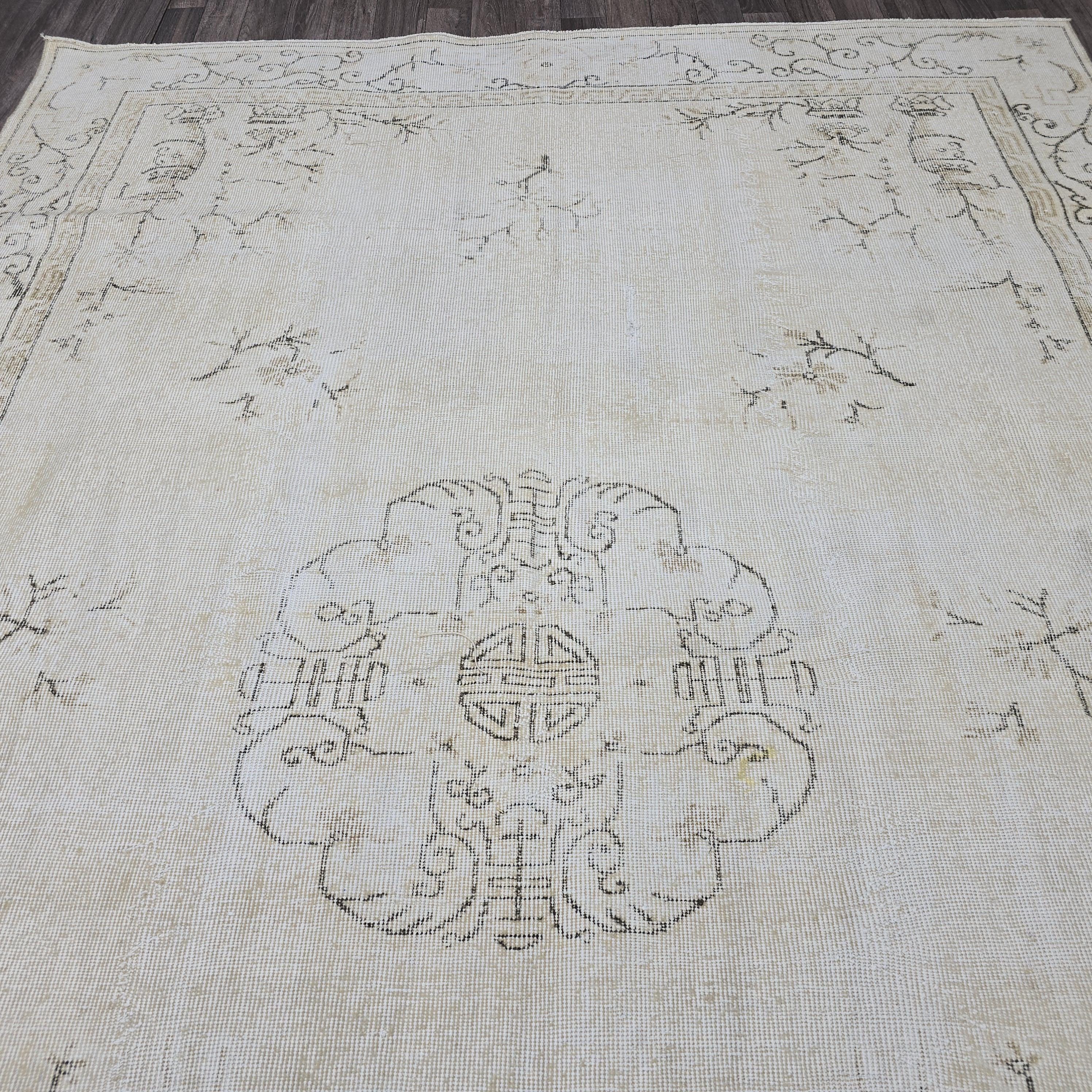Vintage Oushak Rug 7x10: Hand-Knotted Wool Turkish Area Rug