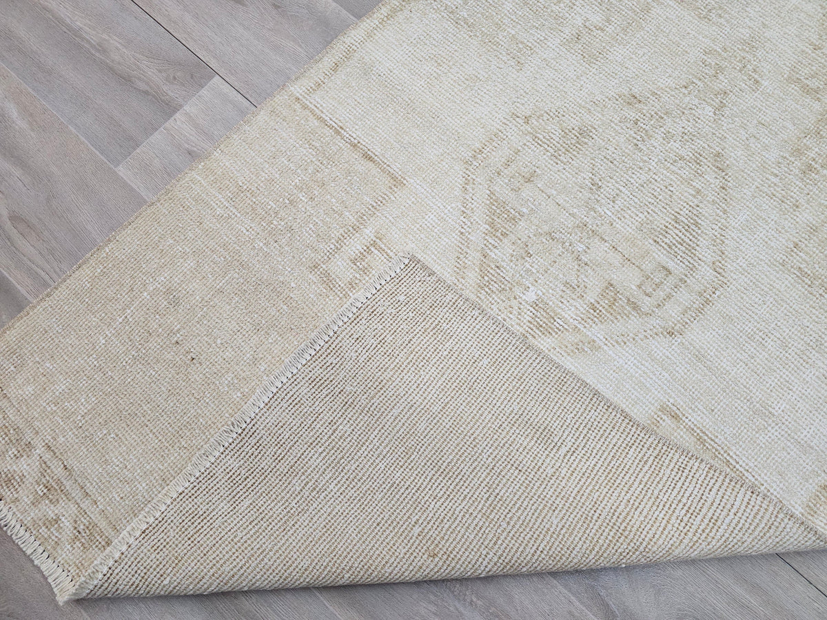 Neutral Beige Vintage Handwoven Wool Runner Rug - 3x11 feet | Timeless Hallway Carpet