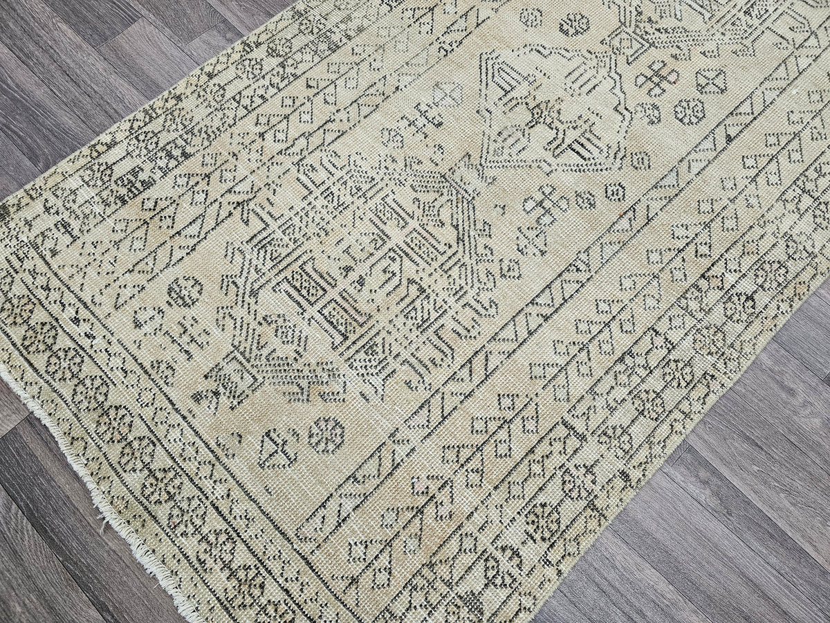 Vintage Oushak Runner Rug: 3x12 Hand-Knotted Wool Turkish Hallway Rug