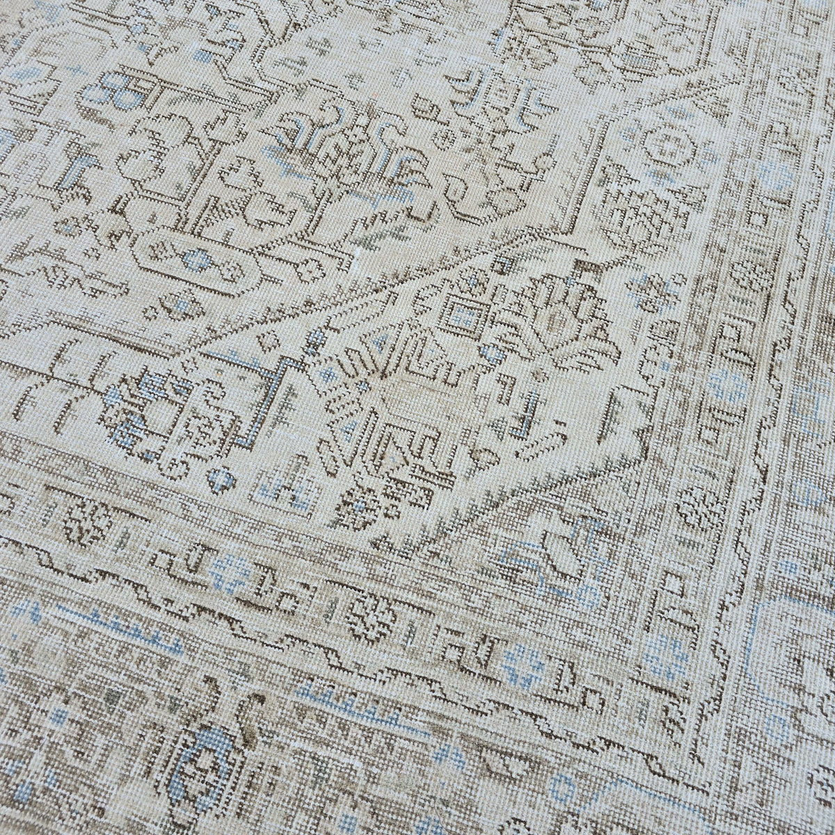 Turkish Rug 9x12 : Beige Blue Cream Taupe Wool Oushak Area Rug