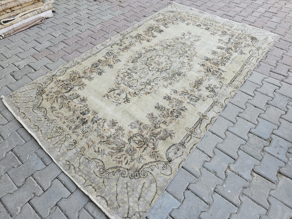 5x9 Wool Oushak Rug - Handmade Vintage Turkish Neutral Rug