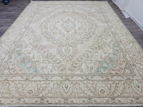 10x12 Blush Vintage Handmade Rug Pink Blue Tan Color Neutral Palette / 9.65X12.3 feet
