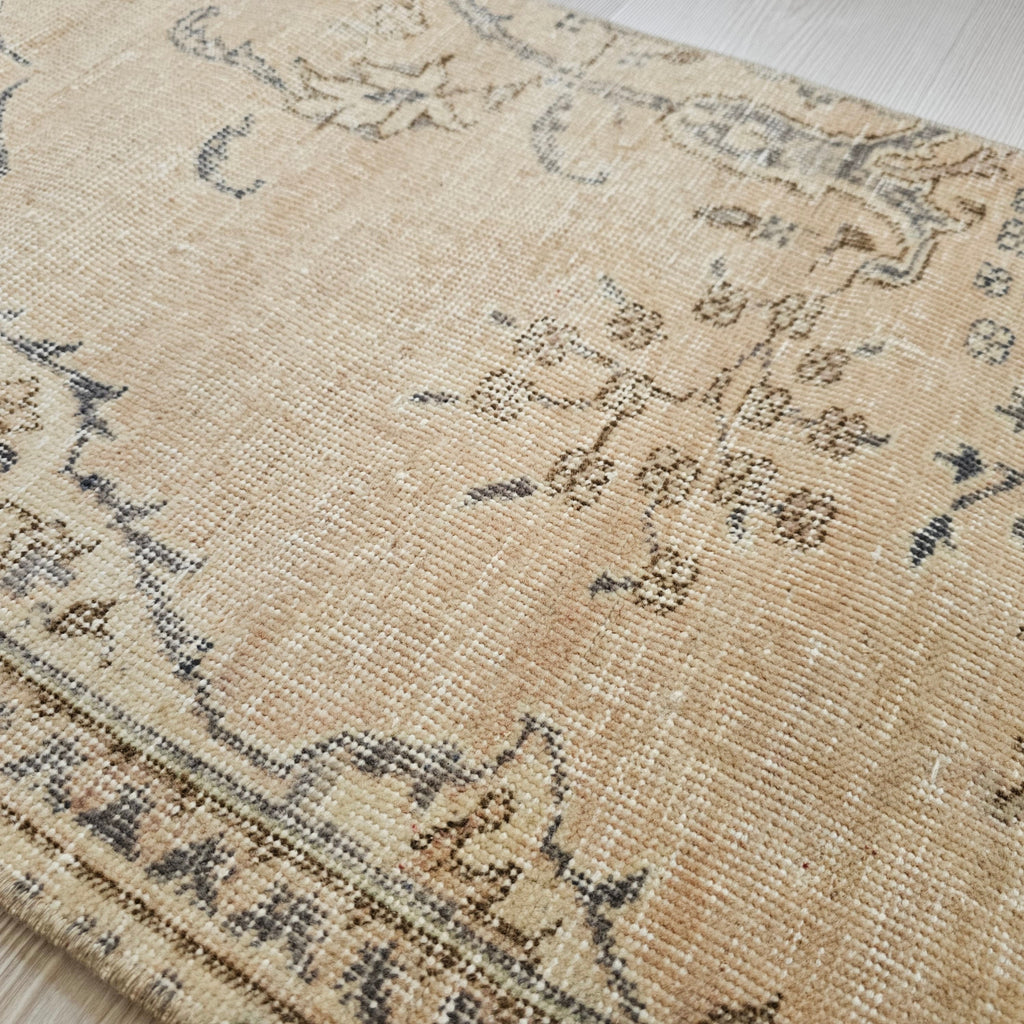 Faded Wool Turkish Runner Rug: Short Vintage Style (2x5)