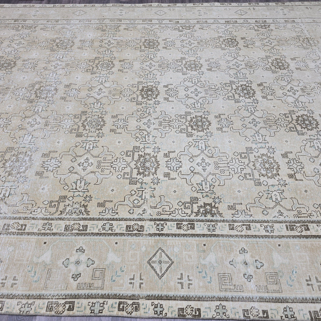 9x13 Classic Vintage Oushak Area Rug Cream Beige Brown/ 9.25 x 13 feet