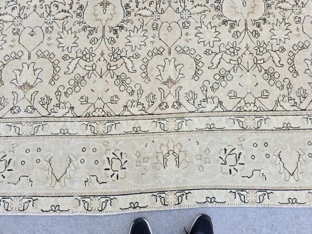 Oushak Rug 10x12 Cream Floral Vintage Hand Knotted Wool Area Carpet