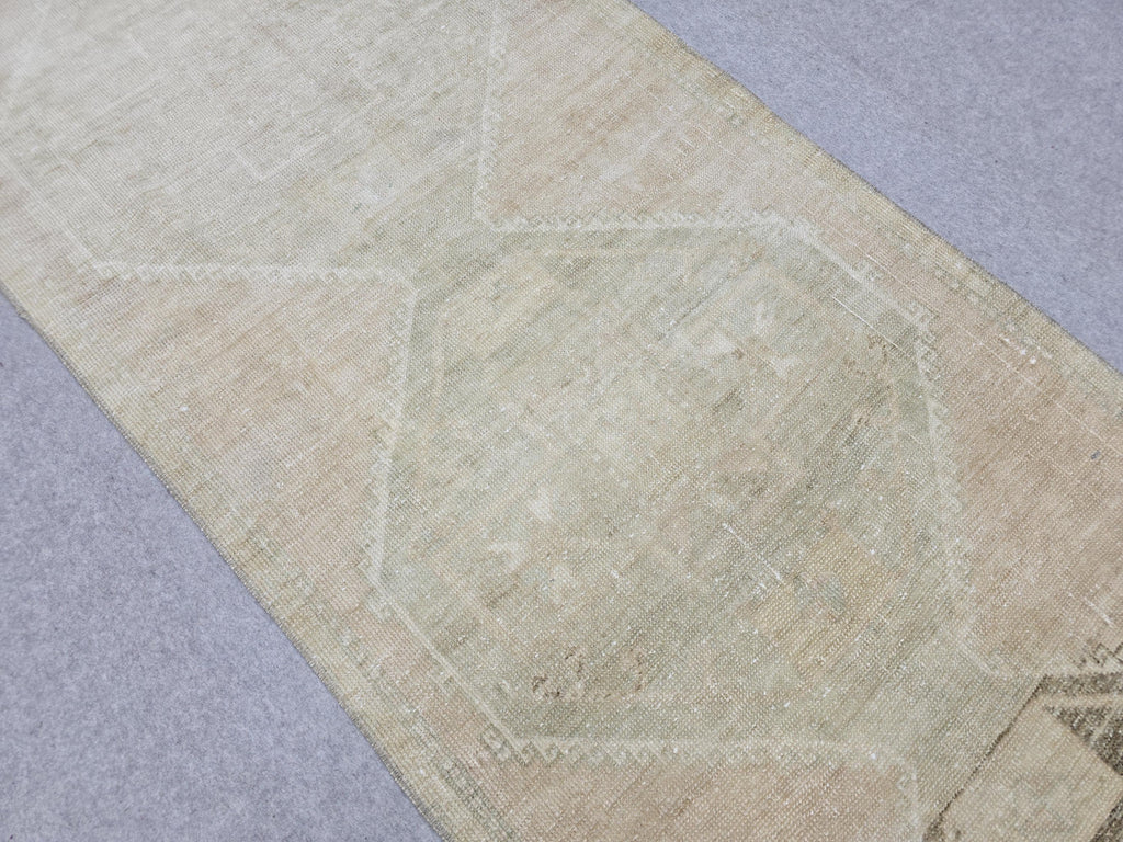 Turkish Rug 3x12, Neutral Runner Rug, Faded Distressed Wool Hallway Runner, Muted Oushak Stair Runner, Vintage Boho Kitchen Carpet