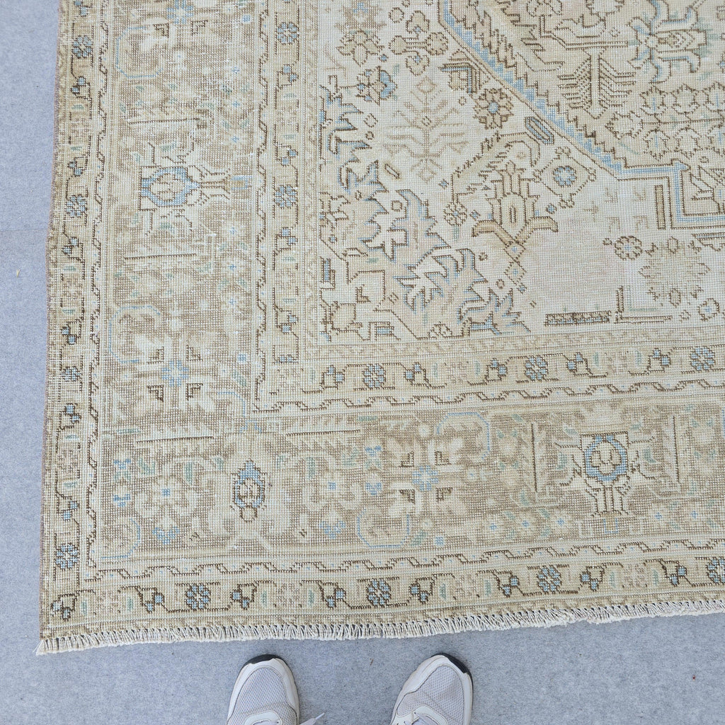 9x12 Neutral Oushak Rug: 9.5x12.5 ft, Hand-Knotted Wool, Muted Beige