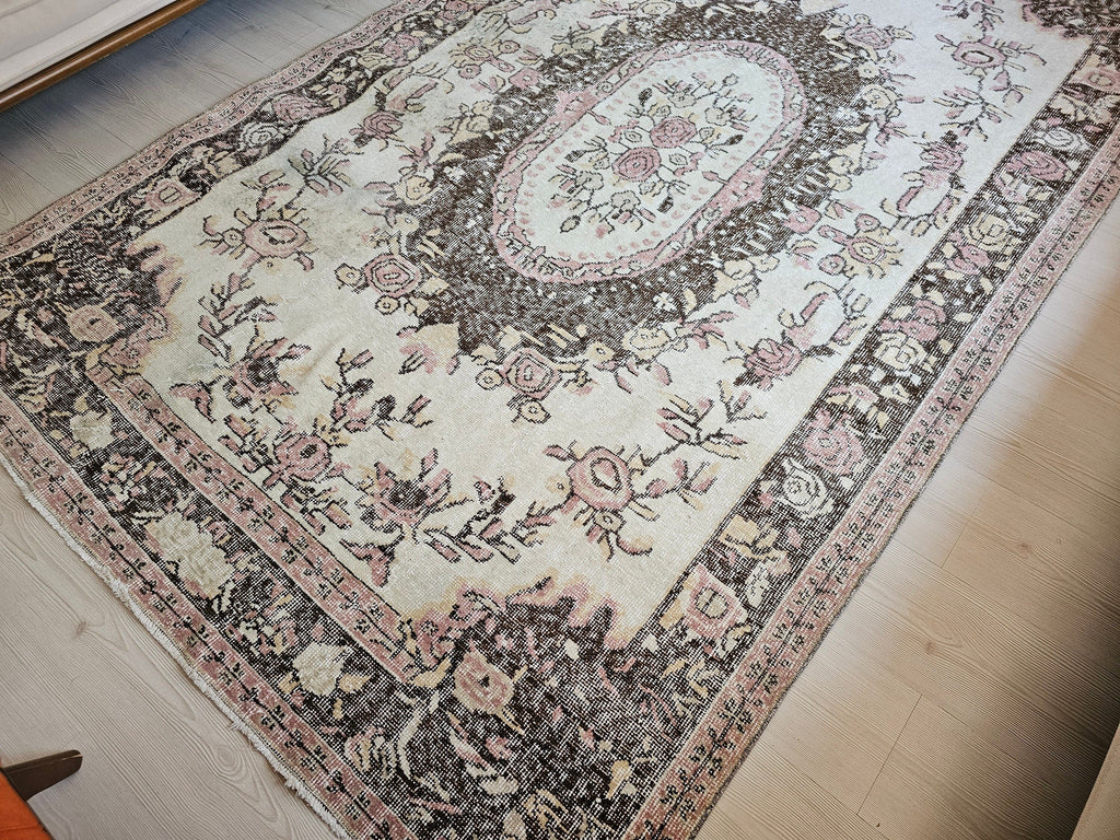 Handwoven Wool Oushak Rug: 6x9 Vintage Bohemian Area Rug