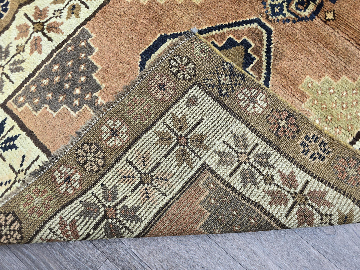 Vintage Turkish Runner Rug: 3x10 Brown Wool Hallway Oushak Rug