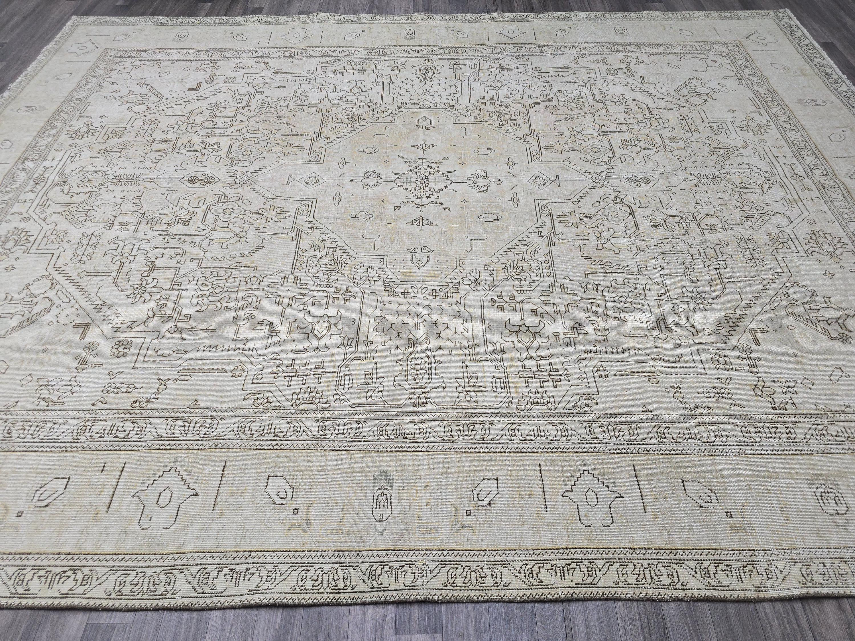 Oversize Neutral Oushak Rug: 9.5x12 Vintage Handwoven Wool Carpet Cream Beige Brown