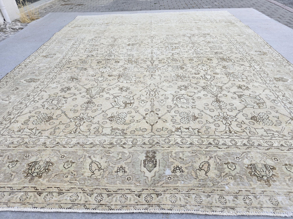 Turkish 9x12 Oushak Rug Neutral : Muted Vintage Wool Carpet  (9.3x12.4 ft)
