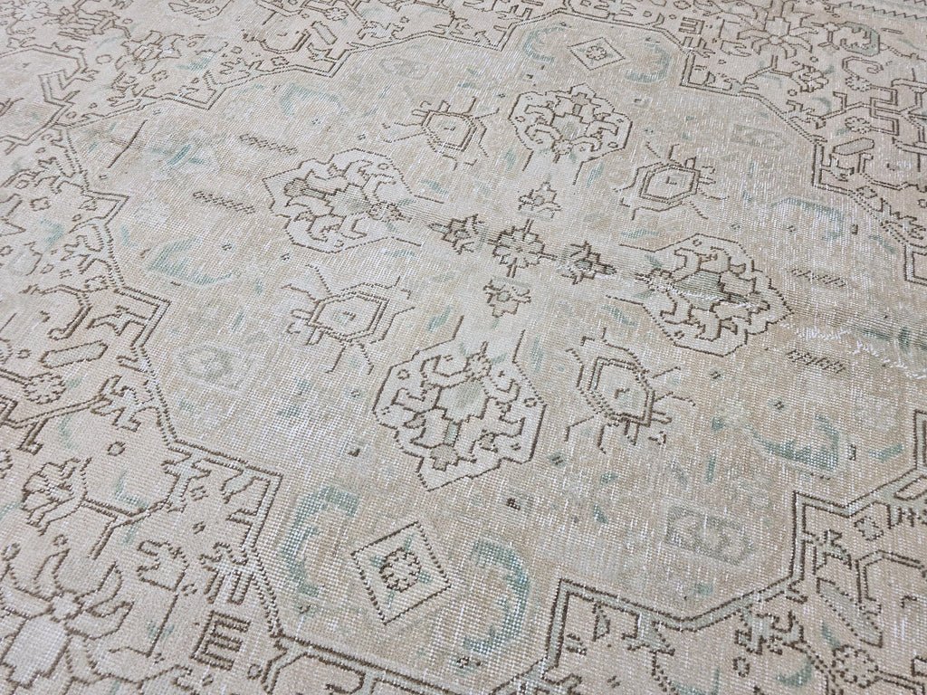 9x12 Vintage Heriz Rug: Neutral Oriental Wool, Large Area Rug