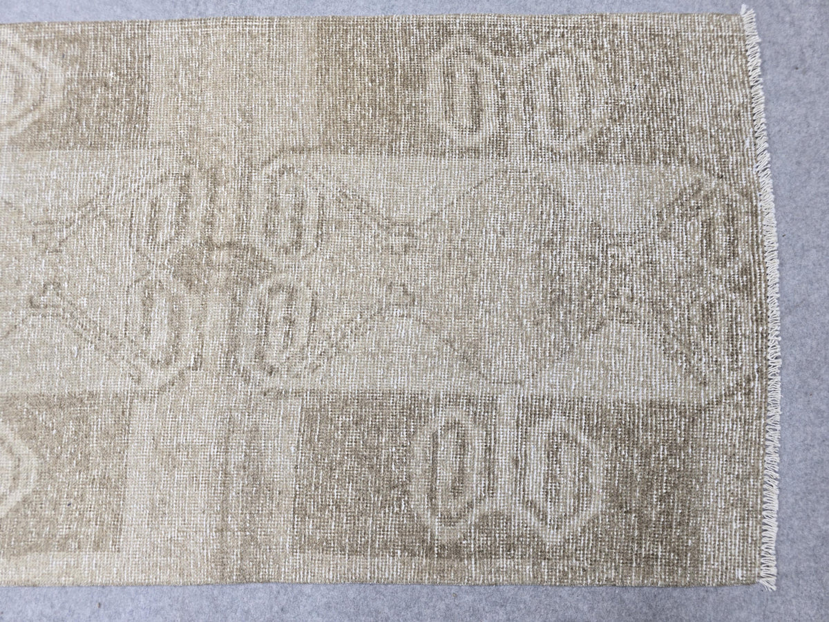 Vintage Rug 3x11 Runner, Turkish Runner Rug for Corridor, Muted Taupe Wool Rug, Greige Laundry Room Decor, Boho Faded Living Room Rug
