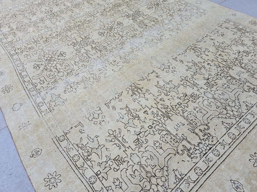 8.70x12.20 feet Cream Beige Floral Hand Knotted Vintage Turkish Wool Area Rug