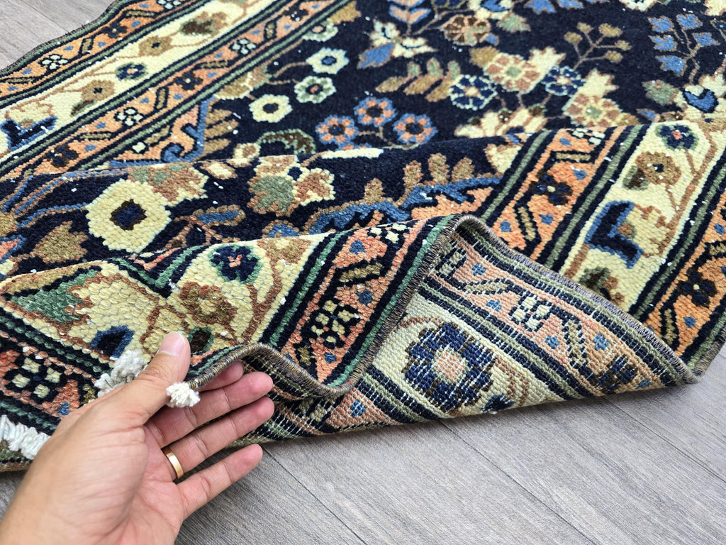 Hand Knotted Wool Runner Rug: 3x16 ft Vintage Turkish Oriental Design