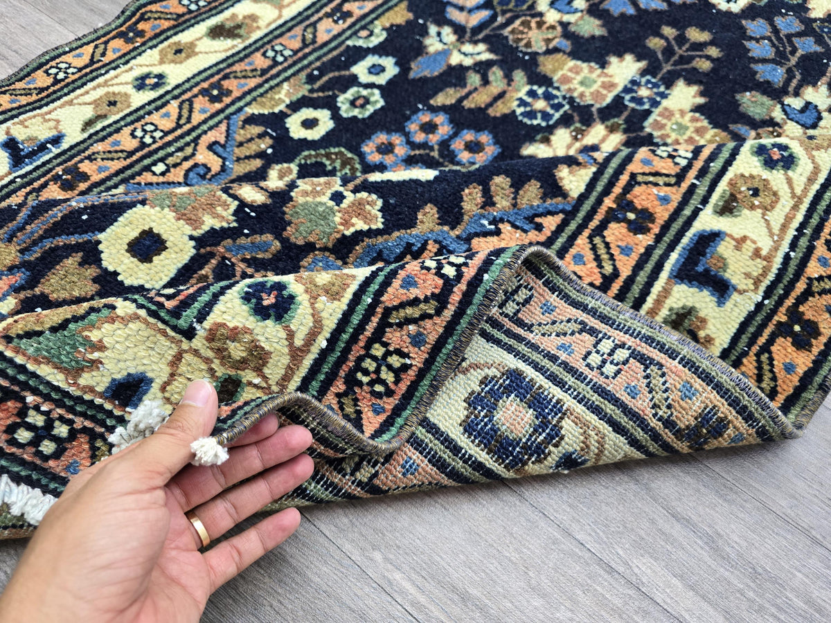 Hand Knotted Wool Runner Rug: 3x16 ft Vintage Turkish Oriental Design