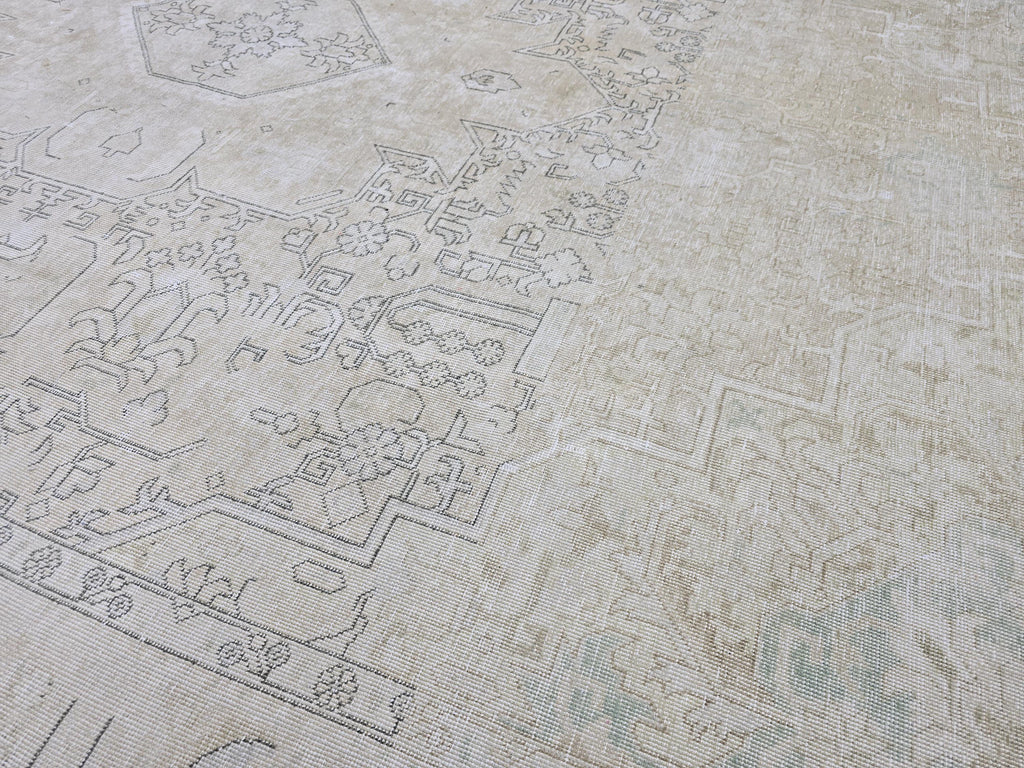 Oversized Neutral Oushak Rug: Vintage Turkish Wool Carpet (9.30x12.50 feet)