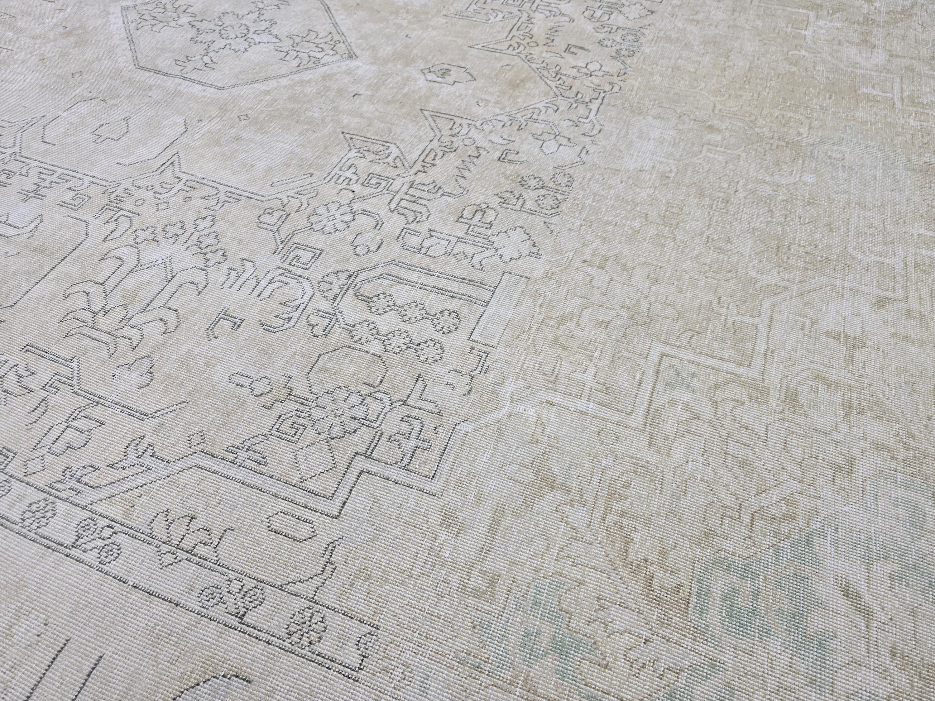 Oversized Neutral Oushak Rug: Vintage Turkish Wool Carpet (9.30x12.50 feet)