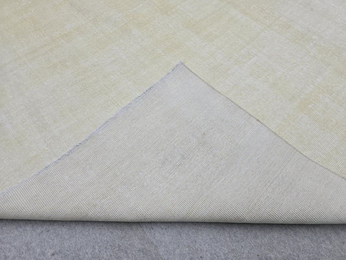 Hand-Knotted Wool Oushak Rug 7x10: Cream Beige Vintage Turkish Rug