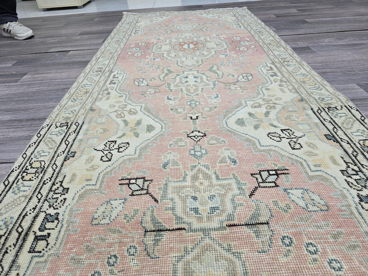Antique Wool Runner Rug: Vintage Anatolian Stair Carpet (3x12.65 ft)