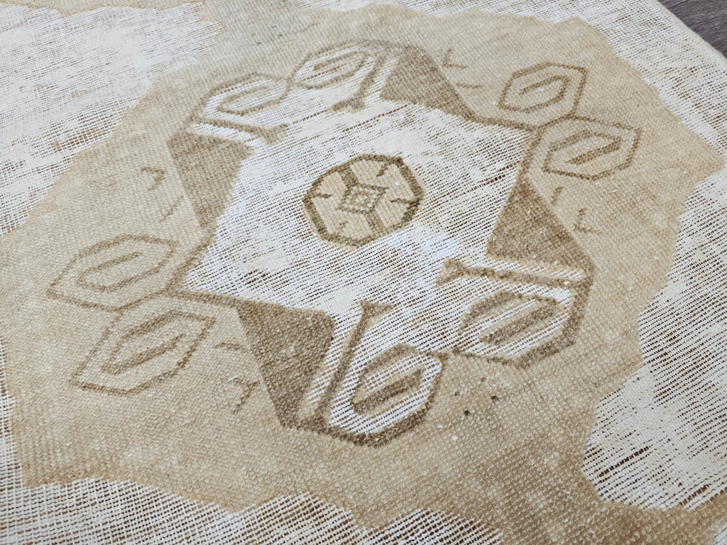 Hand Knotted Wool Oushak Runner: Neutral Turkish Hallway Rug (3x11)