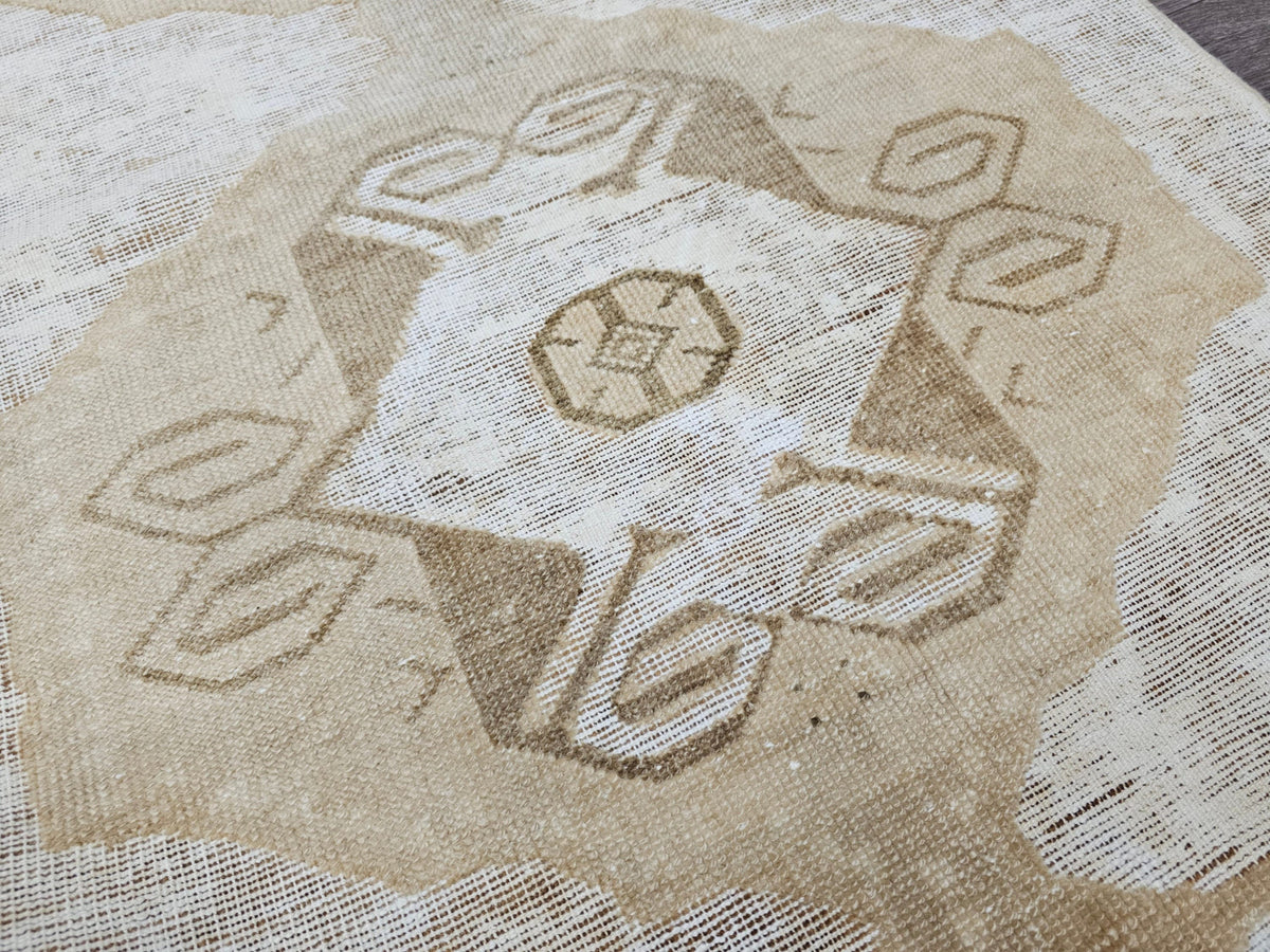 Hand Knotted Wool Oushak Runner: Neutral Turkish Hallway Rug (3x11)
