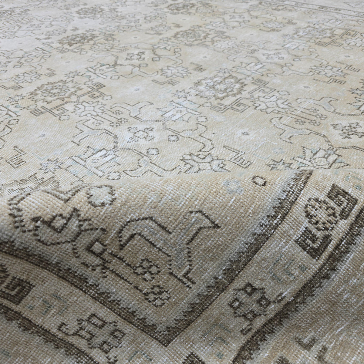 Large Hand-Knotted Turkish Oushak Rug: 9.25 x 13 ft, Neutral Floral