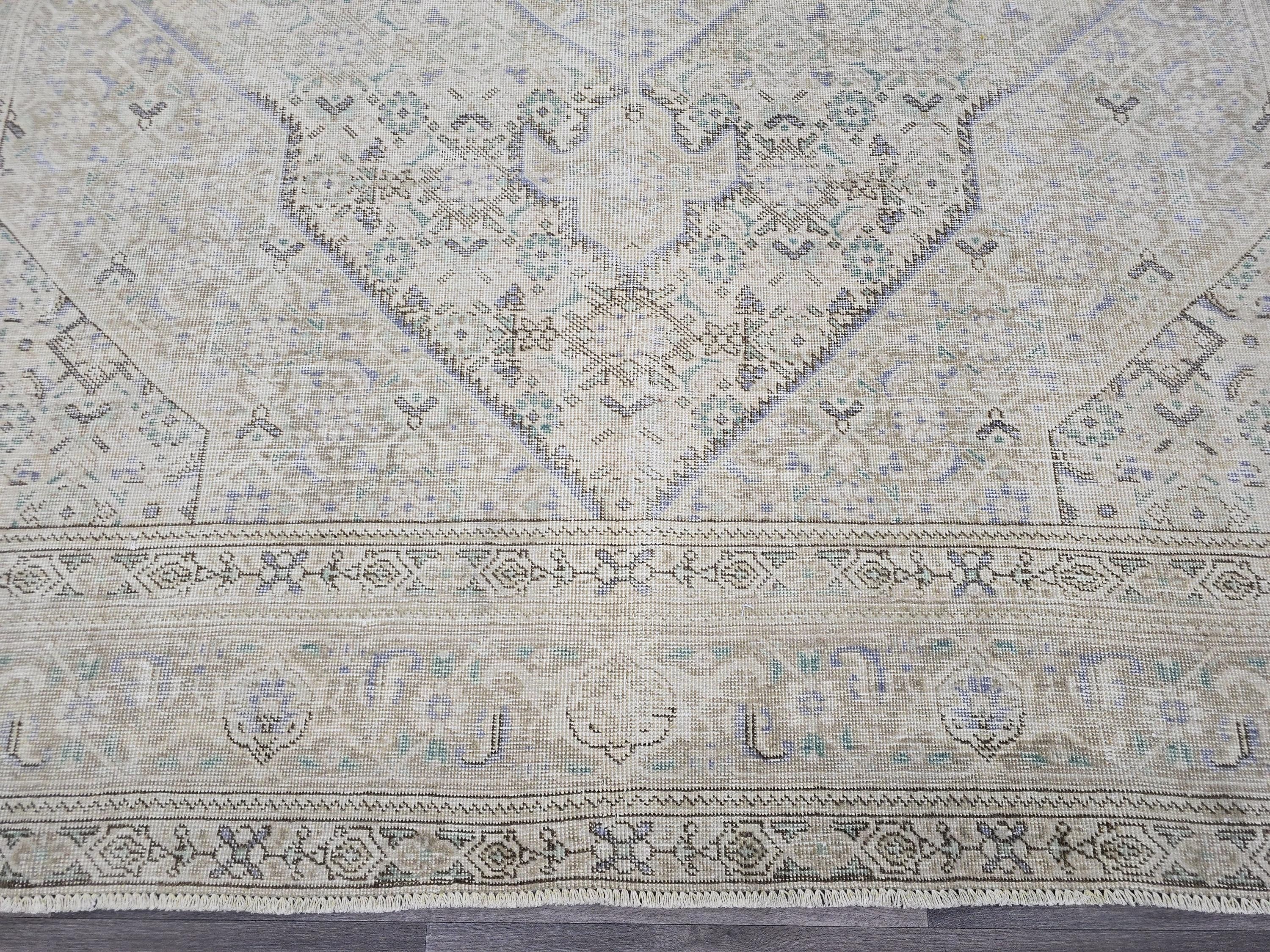 Hand Knotted Wool Oushak Rug: 9x13 Vintage Turkish Area Rug