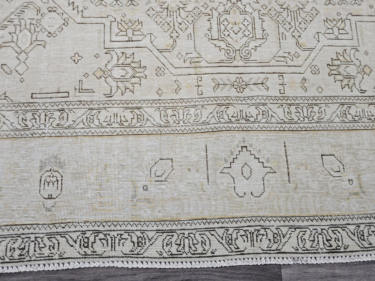 Neutral Turkish Oushak Area Rug 9x12 Beige Cream Brown Vintage Handmade