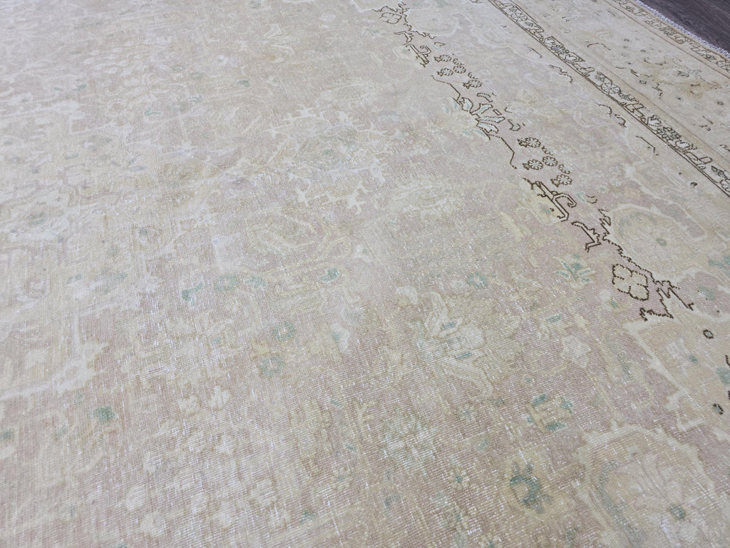Large Vintage Handwoven Turkish Oushak Wool Rug: 9.6x12.6 ft
