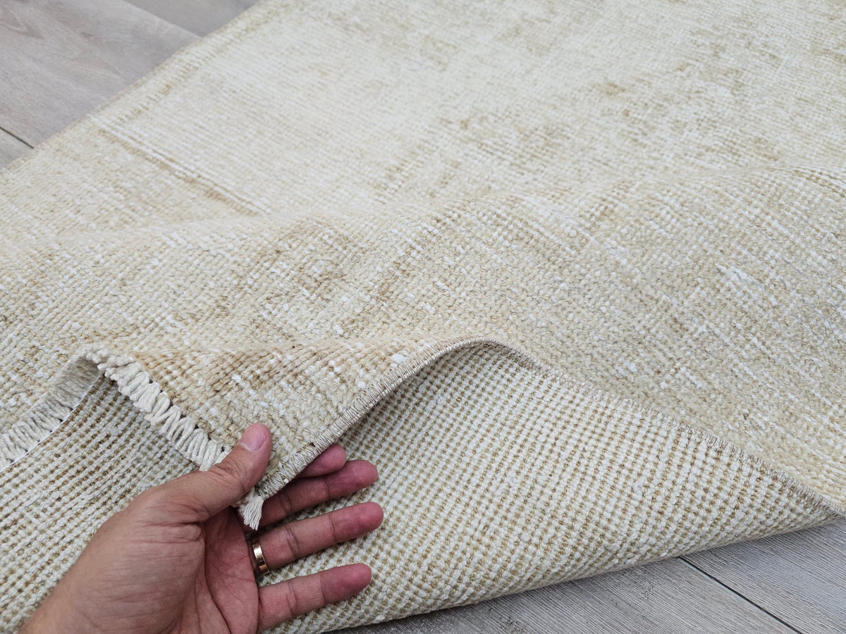 Neutral Beige Vintage Handwoven Wool Runner Rug - 3x11 feet | Timeless Hallway Carpet