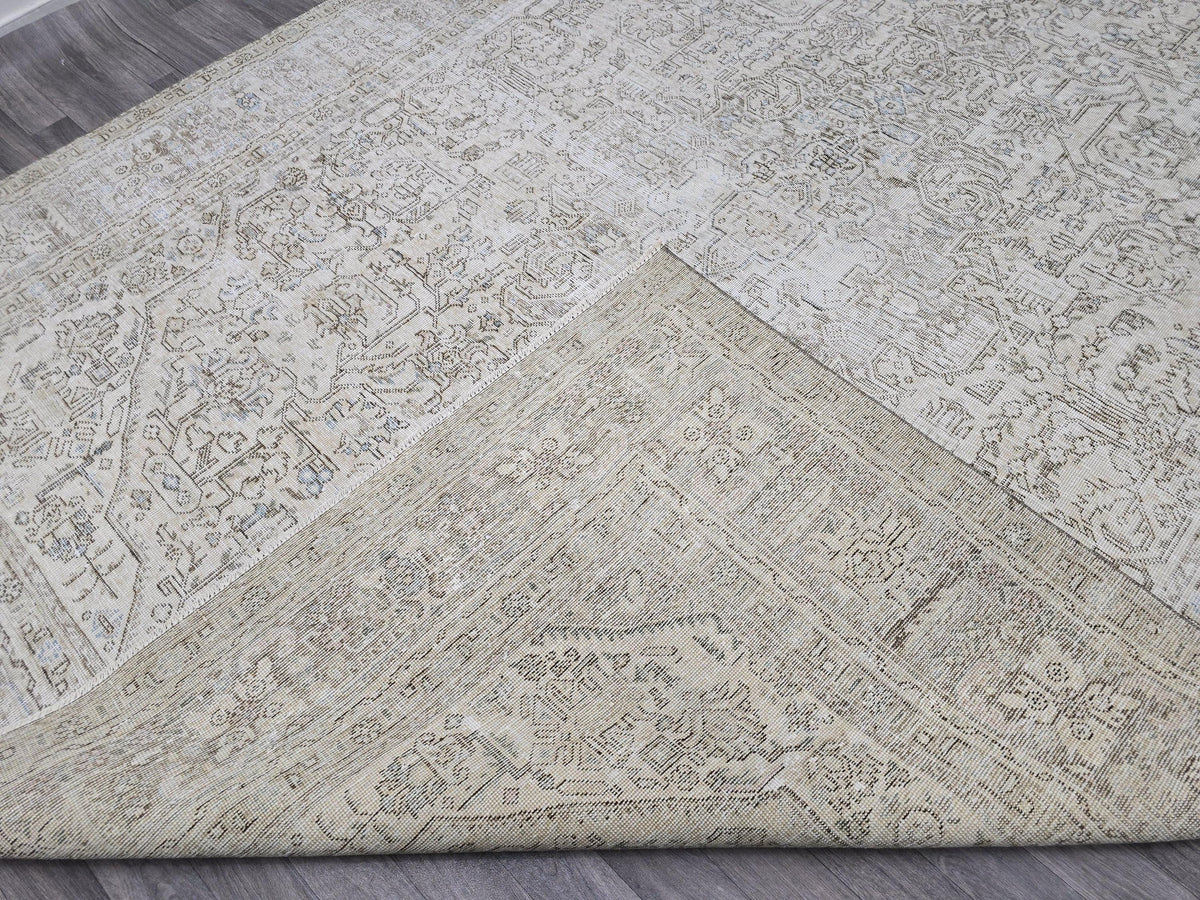 Oversized Neutral Oushak Rug: Vintage Turkish Wool Carpet (9.35x12.30 ft)