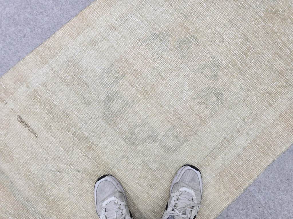 Oushak Runner Rug 3x13, Faded Apricot Beige Hallway Runner, Extra Long Wool Kitchen Runner, Soft Sage Entry Rug for Home Office Decor